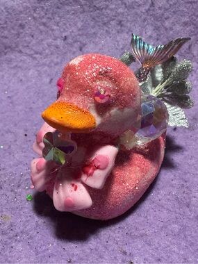 Sparkly Pink Mermaid Duck Figurine